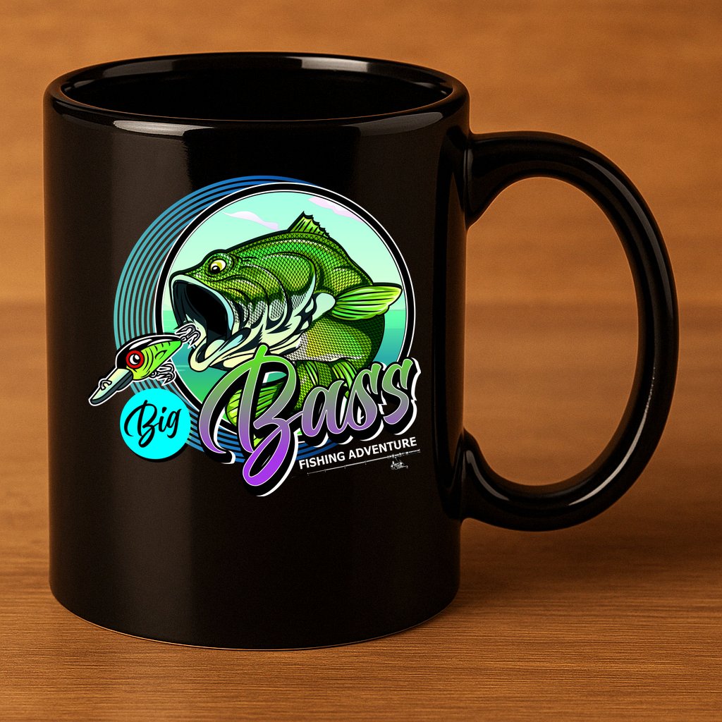 Big Bass Fishing Adventure 11oz C Handle Ceramic Mug