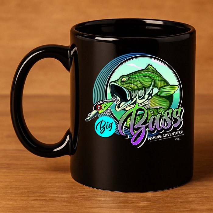 Big Bass Fishing Adventure 11oz C Handle Ceramic Mug