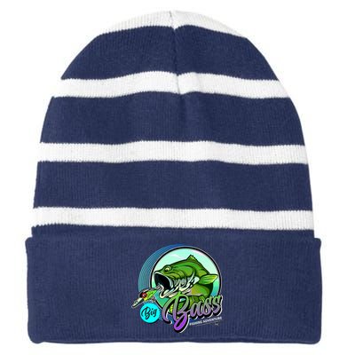 Big Bass Fishing Adventure Striped Beanie with Solid Band