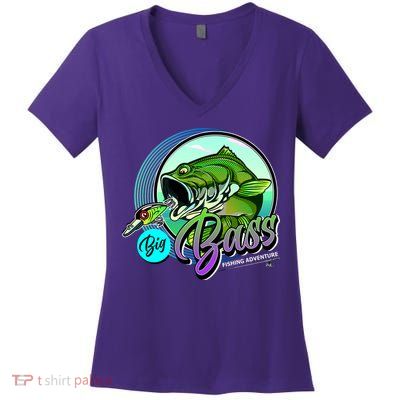 Big Bass Fishing Adventure Women's V-Neck T-Shirt