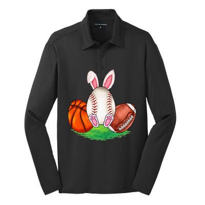 Basketball Baseball Football Sports Easter Day Rabbits Silk Touch Performance Long Sleeve Polo