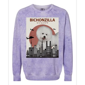 Bichonzilla Bichon Frise Dog Giant Monster Japanese Meme Colorblast Crewneck Sweatshirt