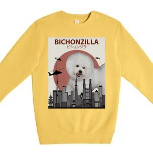 Bichonzilla Bichon Frise Dog Giant Monster Japanese Meme Premium Crewneck Sweatshirt