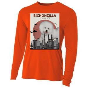 Bichonzilla Bichon Frise Dog Giant Monster Japanese Meme Cooling Performance Long Sleeve Crew