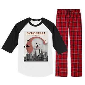 Bichonzilla Bichon Frise Dog Giant Monster Japanese Meme Raglan Sleeve Pajama Set