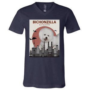 Bichonzilla Bichon Frise Dog Giant Monster Japanese Meme V-Neck T-Shirt