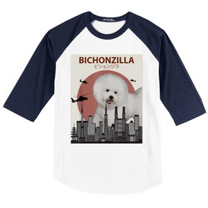 Bichonzilla Bichon Frise Dog Giant Monster Japanese Meme Baseball Sleeve Shirt