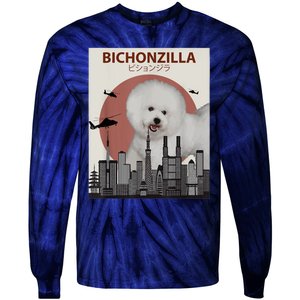 Bichonzilla Bichon Frise Dog Giant Monster Japanese Meme Tie-Dye Long Sleeve Shirt