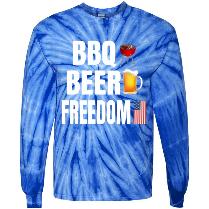 Bbq Beer Freedom Gift Tie-Dye Long Sleeve Shirt