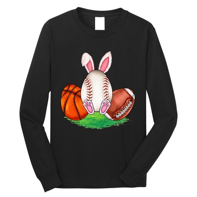 Basketball Baseball Football Sports Easter Day Rabbits Long Sleeve Shirt