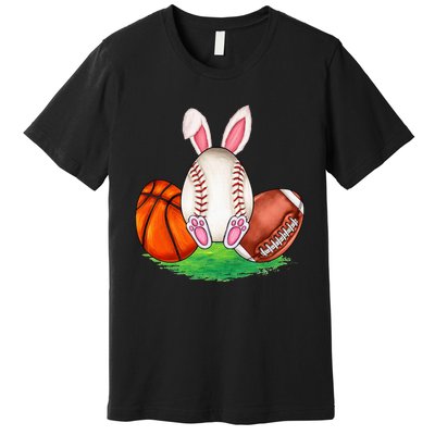 Basketball Baseball Football Sports Easter Day Rabbits Premium T-Shirt