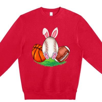 Basketball Baseball Football Sports Easter Day Rabbits Premium Crewneck Sweatshirt