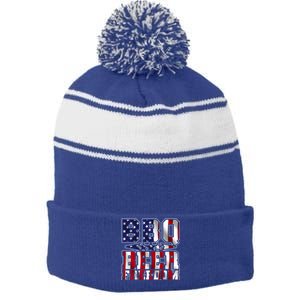 Bbq Beer Freedom Gift Stripe Pom Pom Beanie