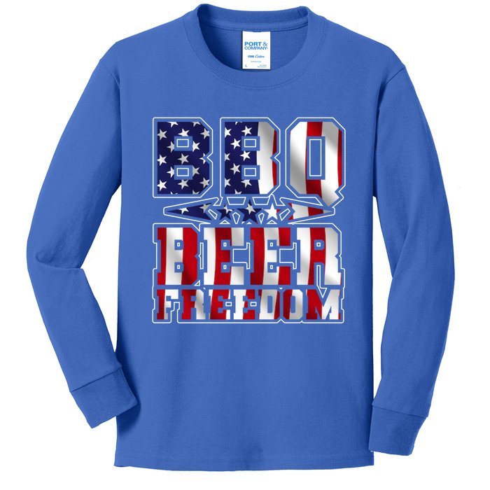 Bbq Beer Freedom Gift Kids Long Sleeve Shirt