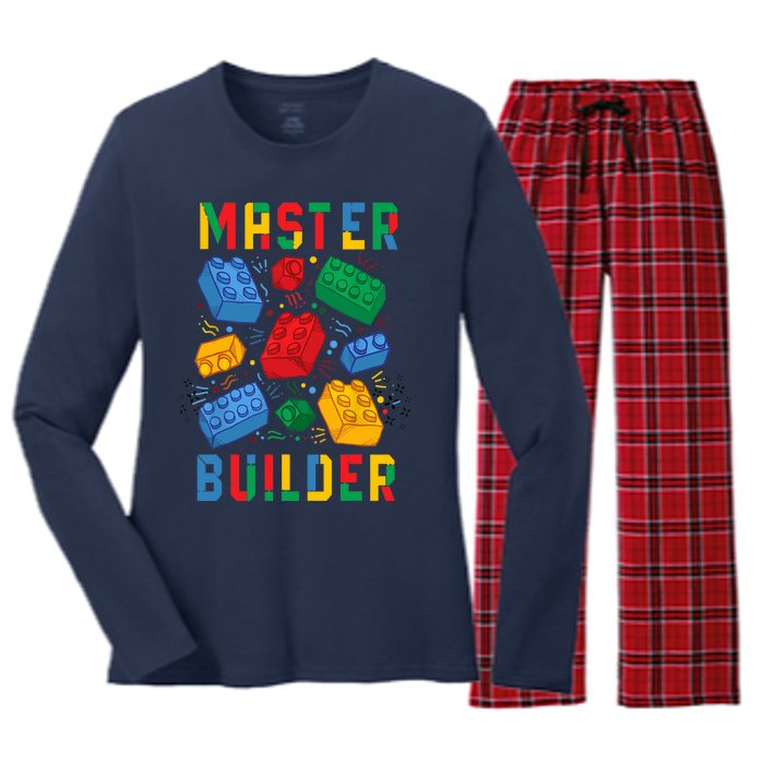 Brick Builder Funny Blocks Master Builder Women's Long Sleeve Flannel Pajama Set 