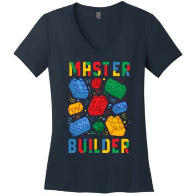 Brick Builder Funny Blocks Master Builder Women's V-Neck T-Shirt