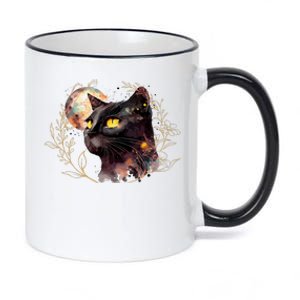 Beautiful Boho Floral Cat 11oz Black Color Changing Mug