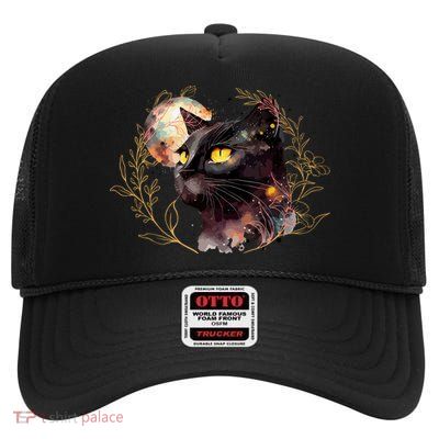 Beautiful Boho Floral Cat High Crown Mesh Back Trucker Hat