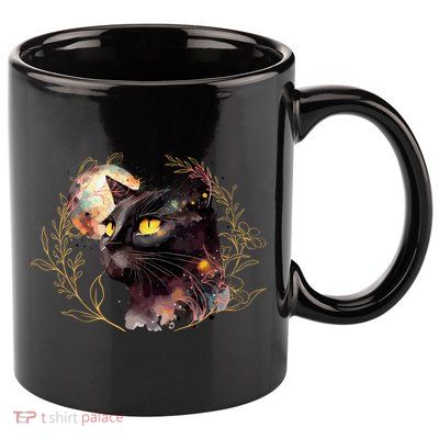 Beautiful Boho Floral Cat 11oz C Handle Ceramic Mug