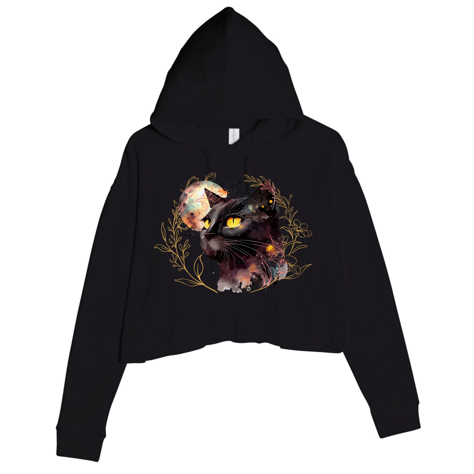 Beautiful Boho Floral Cat Crop Fleece Hoodie