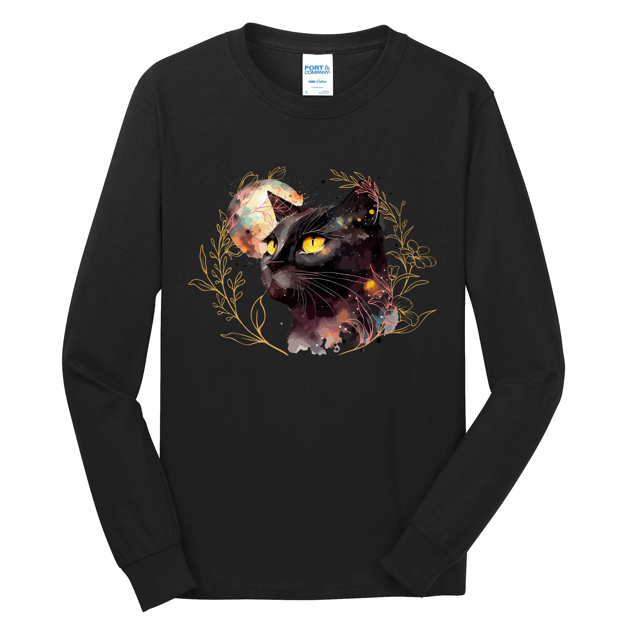 Beautiful Boho Floral Cat Tall Long Sleeve T-Shirt