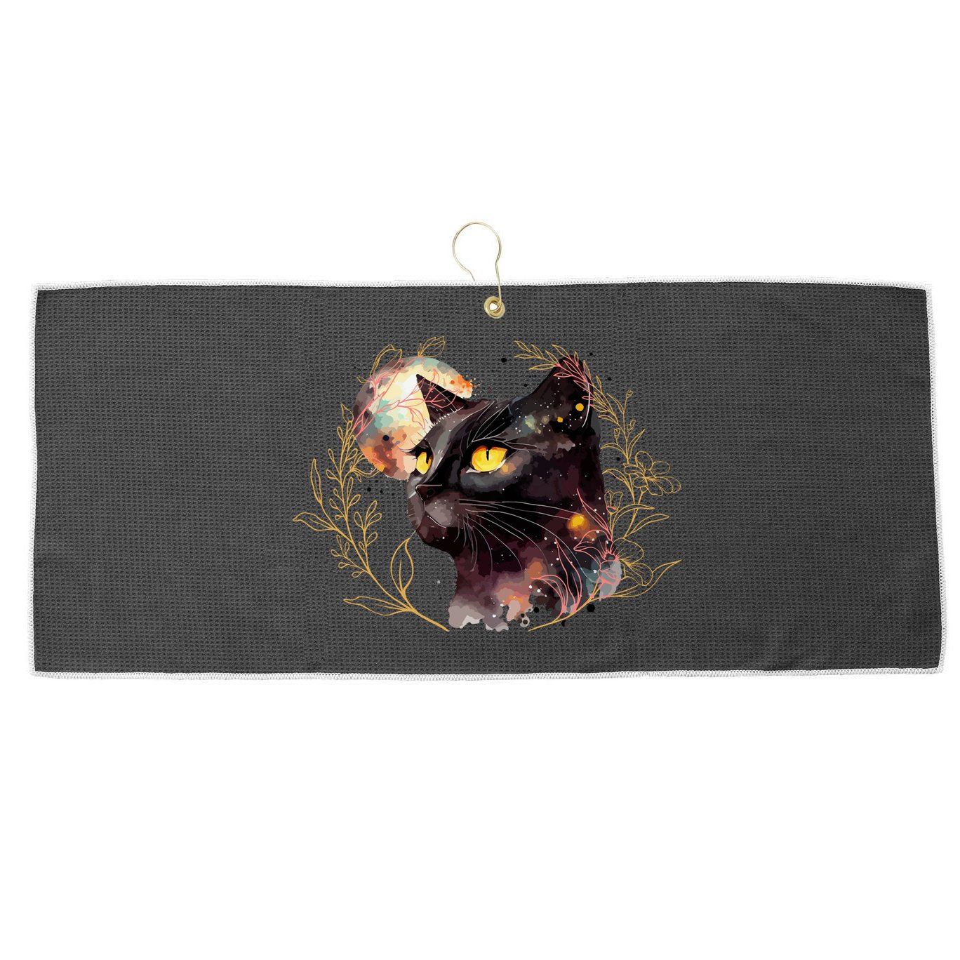 Beautiful Boho Floral Cat Large Microfiber Waffle Golf Towel
