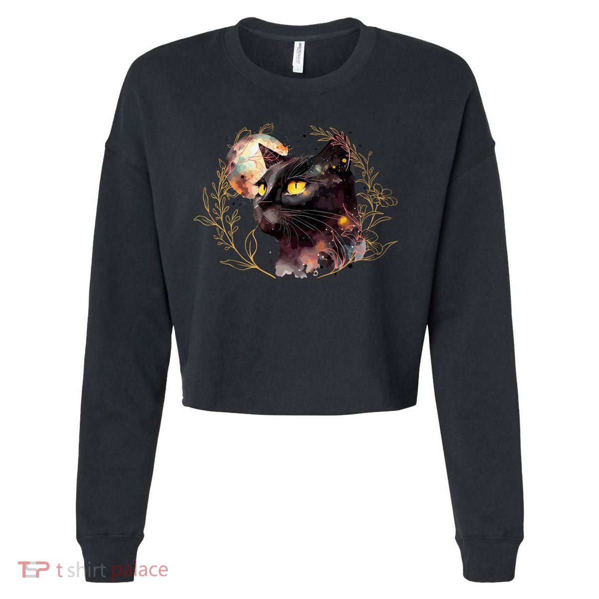Beautiful Boho Floral Cat Cropped Pullover Crew