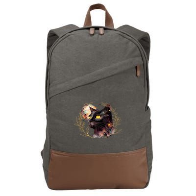 Beautiful Boho Floral Cat Cotton Canvas Backpack
