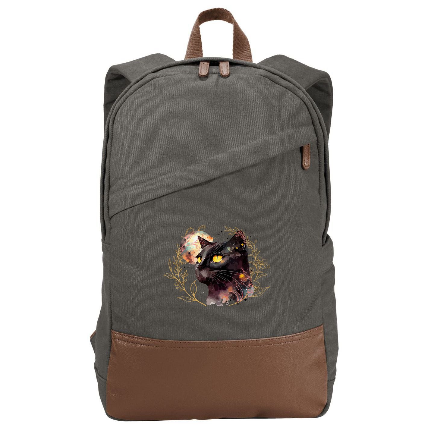 Beautiful Boho Floral Cat Cotton Canvas Backpack