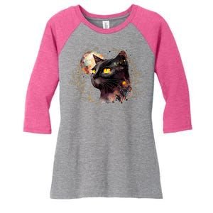 Beautiful Boho Floral Cat Women's Tri-Blend 3/4-Sleeve Raglan Shirt