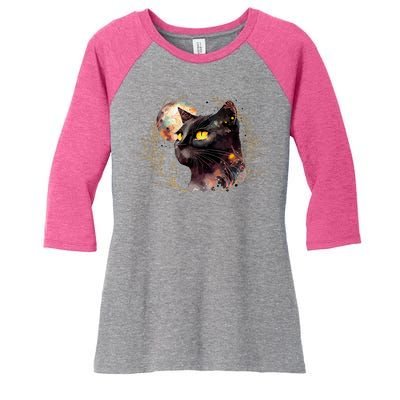 Beautiful Boho Floral Cat Women's Tri-Blend 3/4-Sleeve Raglan Shirt