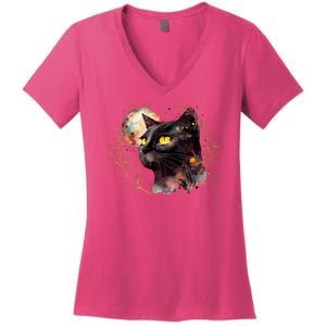 Beautiful Boho Floral Cat Women's V-Neck T-Shirt