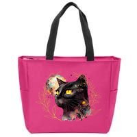 Beautiful Boho Floral Cat Zip Tote Bag