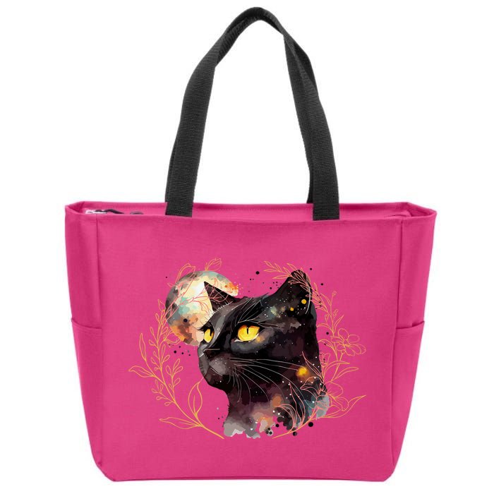 Beautiful Boho Floral Cat Zip Tote Bag