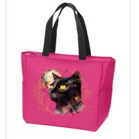Beautiful Boho Floral Cat Zip Tote Bag