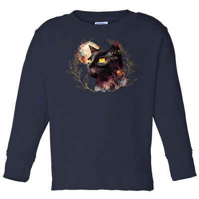 Beautiful Boho Floral Cat Toddler Long Sleeve Shirt