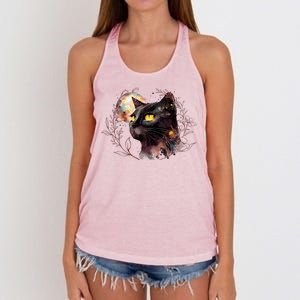 Beautiful Boho Floral Cat Women's Knotted Racerback Tank