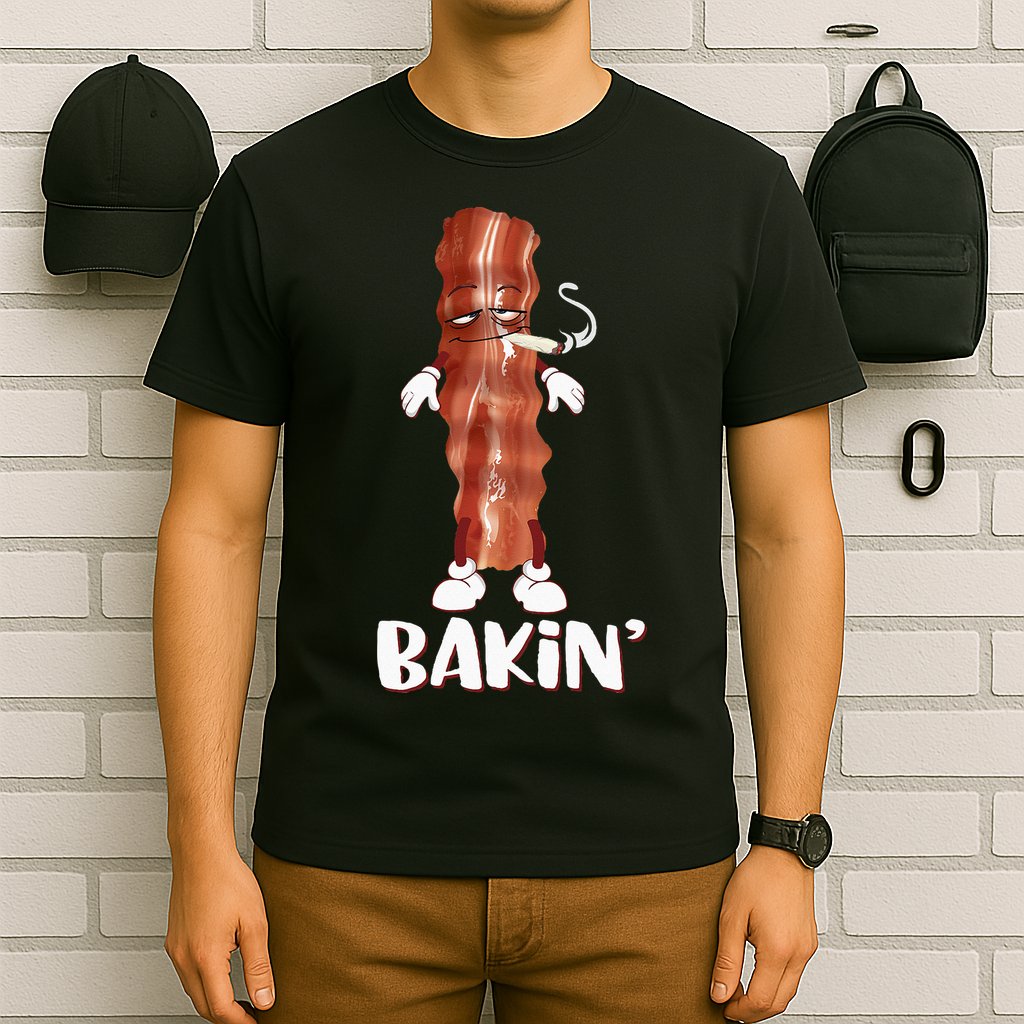 Bakin Bacon Funny 420 Marijuana Smoke Weed Pot T-Shirt