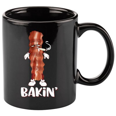 Bakin Bacon Funny 420 Marijuana Smoke Weed Pot 11oz C Handle Ceramic Mug