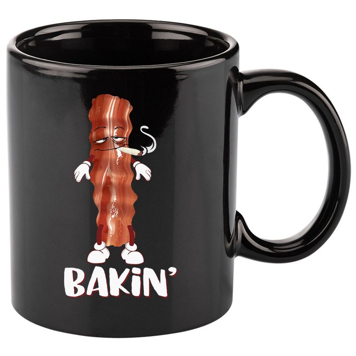 Bakin Bacon Funny 420 Marijuana Smoke Weed Pot 11oz C Handle Ceramic Mug