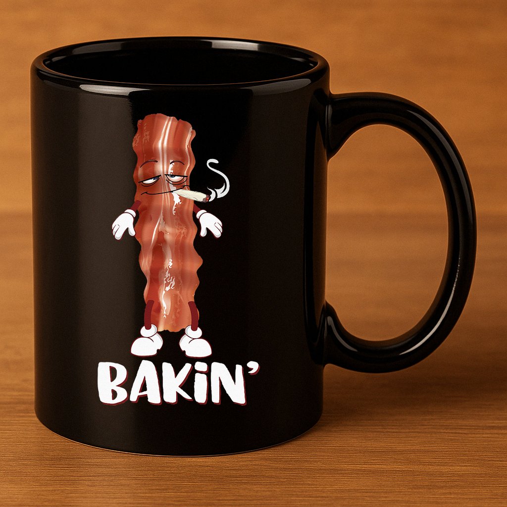 Bakin Bacon Funny 420 Marijuana Smoke Weed Pot 11oz C Handle Ceramic Mug
