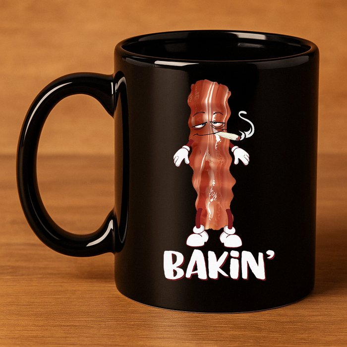 Bakin Bacon Funny 420 Marijuana Smoke Weed Pot 11oz C Handle Ceramic Mug