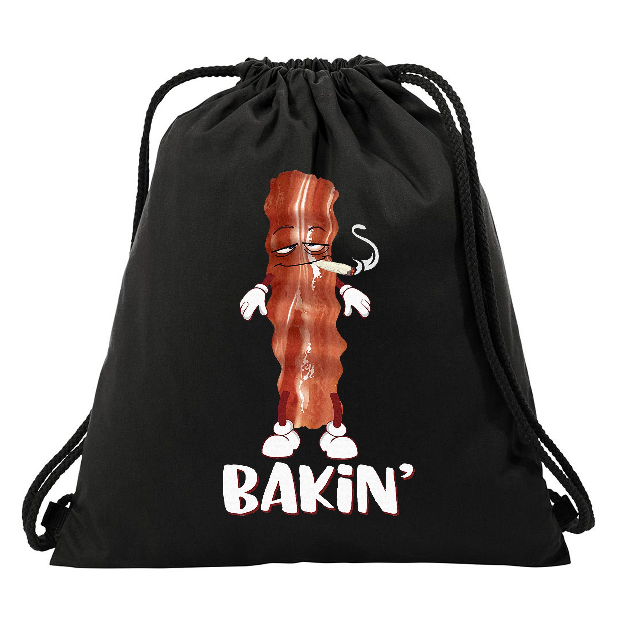 Bakin Bacon Funny 420 Marijuana Smoke Weed Pot Drawstring Bag