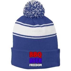 Bbq Beer Freedom Gift Stripe Pom Pom Beanie