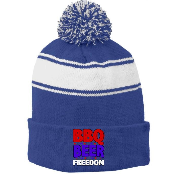 Bbq Beer Freedom Gift Stripe Pom Pom Beanie