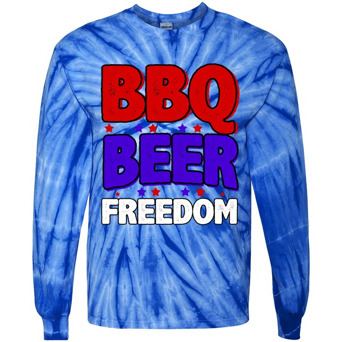 Bbq Beer Freedom Gift Tie-Dye Long Sleeve Shirt