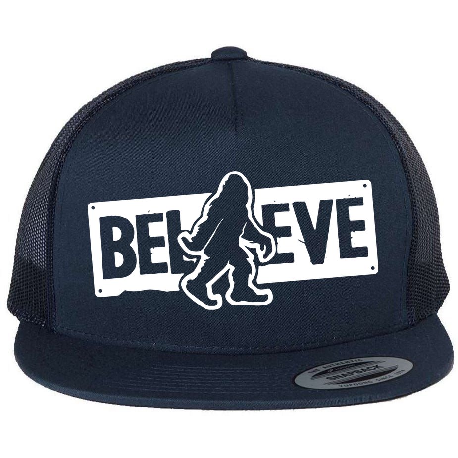 Believe Big Foot Sasquatch Bigfoot Flat Bill Trucker Hat
