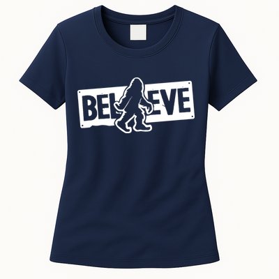 Believe Big Foot Sasquatch Bigfoot Womens T-Shirt