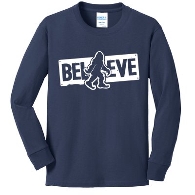 Believe Big Foot Sasquatch Bigfoot Kids Long Sleeve Shirt