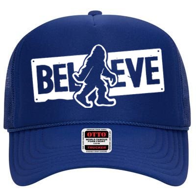 Believe Big Foot Sasquatch Bigfoot High Crown Mesh Back Trucker Hat